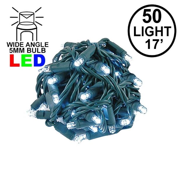 Commercial Grade Wide Angle 50 LED Pure White 17' Long on Green Wire