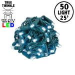 *NEW* True Twinkle LED Christmas Lights 50 LED Pure White 25' Long Green Wire
