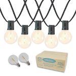 50 LED Filament G40 Globe String Light Set with Warm White Bulbs on Black Wire