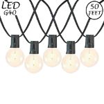 50 LED Filament G40 Globe String Light Set with Warm White Bulbs on Black Wire