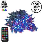 150 LED RGB Wide Angle Mini Light Set Green Wire w/Multi-Function Remote