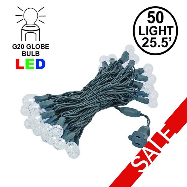 G20 50 LED Bubble Pure White 6" Spacing Green Wire