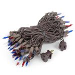 Red/White/Blue Christmas Mini Lights 100 Light 50 Feet Long on Brown Wire