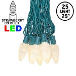 25 Warm White LED C9 Pre-Lamped String Lights Green Wire