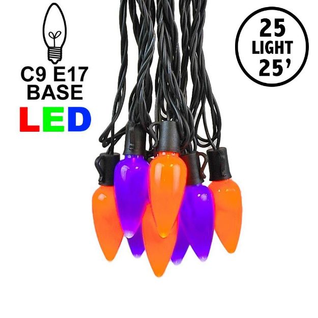25 Purple & Orange Ceramic LED C9 Pre-Lamped String Lights Black Wire