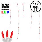 Red LED Icicle Lights on White Wire 150 Bulbs