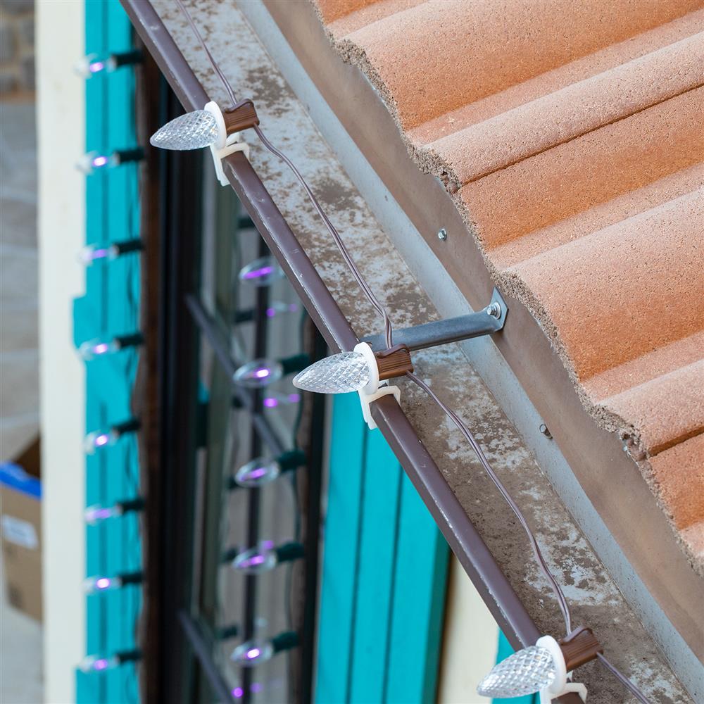 Tuff Clip holding C9 bulbs on a gutter